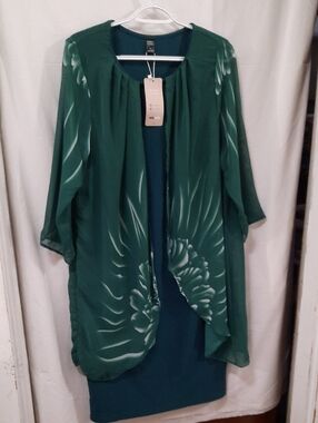 Emerald Green Layered Dress with Sheer Printed Overlay New With Tags - Size 1XL